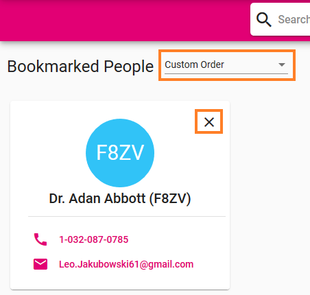 screenshot of dashboard part with bookmarked people